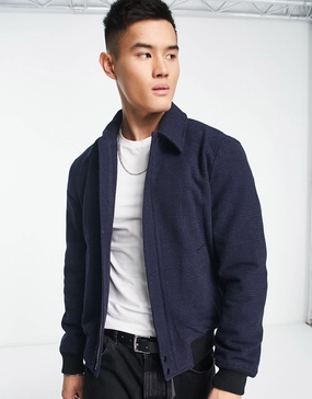 French Connection harrington plaid jacket in navy