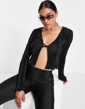 ASYOU plisse fitted shirt in black - part of a set