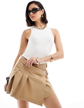 Mango belted mini skirt in brown