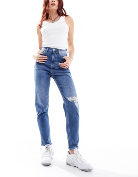 Tommy Jeans ultra high slim mom jeans in mid wash