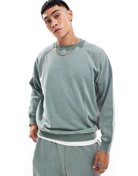 ASOS DESIGN oversized sweatshirt with raglan sleeve in washed green