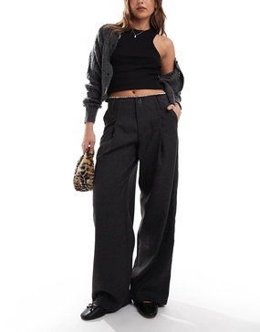 Bershka raw edge wide leg tailored pants in black