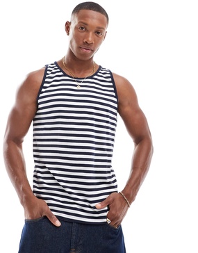 Brave Soul classic striped tank in white & navy