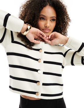 French Connection knit cardigan in mono stripe