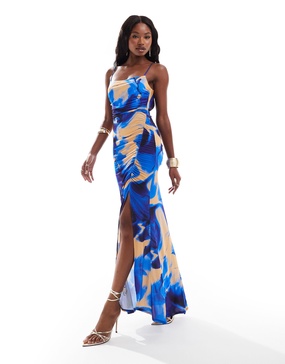 Flounce London maxi dress in blue blurred floral