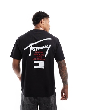 Tommy Jeans graffiti signature backprint T-shirt in black