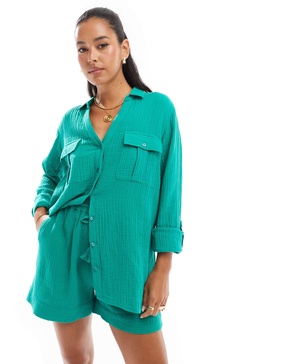 Accessorize long sleeve beach shirt in green - part of a set