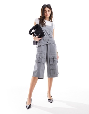 ASOS DESIGN multi pocket jorts jumpsuit in gray