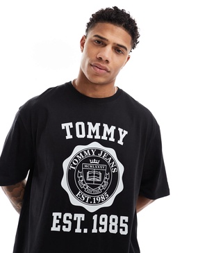 Tommy Jeans oversized crest varsity sports T-shirt in black