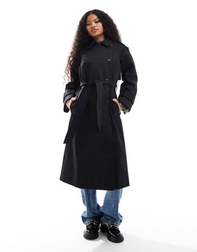 ASOS DESIGN Petite longline trench coat in black