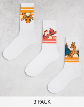 ASOS DESIGN 3 pack Sunset Pokémon sports socks in white with sports stripes