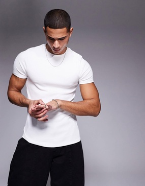 ASOS DESIGN essential muscle fit rib t-shirt in white