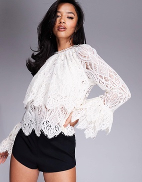 River Island Petite lace blouse in cream