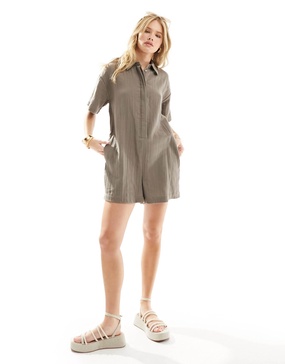 ASOS DESIGN shirt romper in charcoal