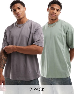 ASOS DESIGN 2 pack oversized T-shirts in brown and khaki