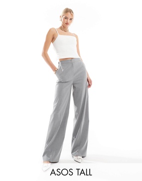 ASOS DESIGN Tall tailored wide leg dad pants in gray stripe