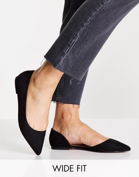 ASOS DESIGN Wide Fit Virtue d'orsay pointed ballet flats in black