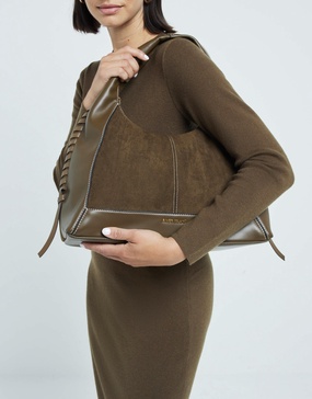 River Island whipstitch slouch bag in khaki