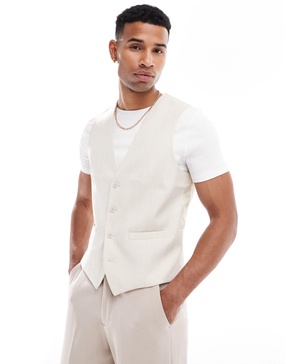 French Connection suit vest in beige and white stripe