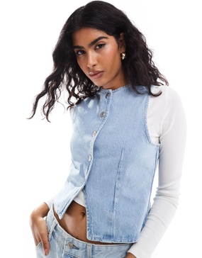 ASOS DESIGN denim suit vest in bleach