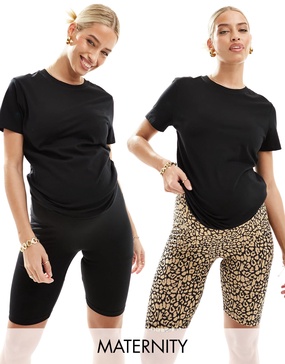 Mamalicious 2 pack over the bump legging shorts in black and leopard