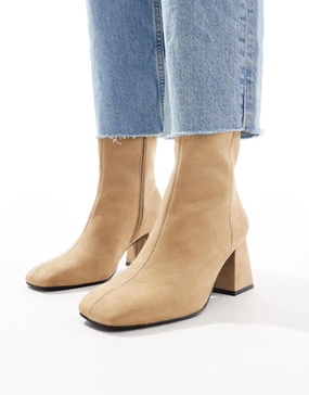 ASOS DESIGN Wide Fit Record smart mid-boots in taupe gray