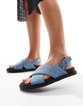 London Rebel cross strap woven sandals in blue