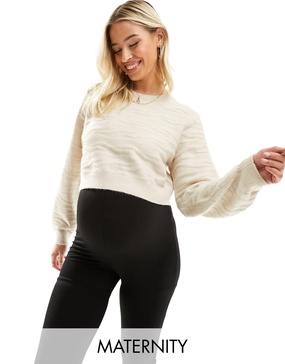 Mamalicious maternity cropped crew neck sweater in cream