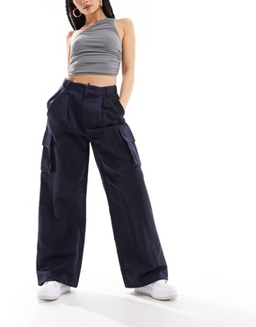 River Island wide leg cargo pants in navy