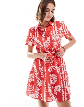 Mango printed mini shirt dress in red