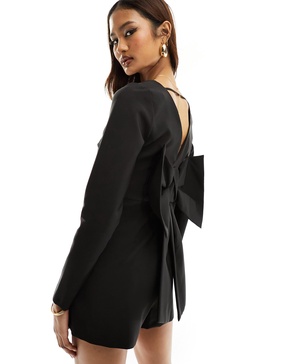 River Island bow back blazer romper in black