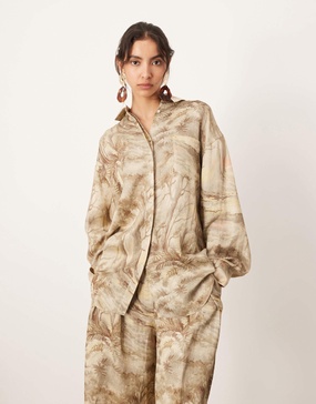 ASOS EDITION oversized hidden button shirt in landscape print - part of a set