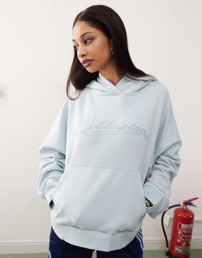 COLLUSION hoodie with embroidery in dusty blue