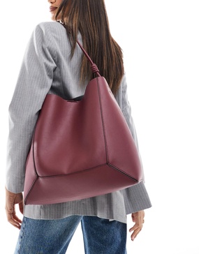 ASOS DESIGN paneled tote bag with knot handle in burgundy