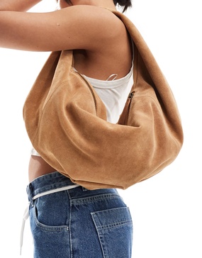 ASOS DESIGN suede slouchy scoop tote bag in tan