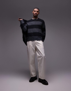 ARKET wool blend sweater in black and charcoal stripes