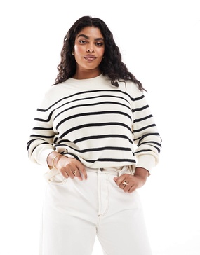 Mango curve striped lightweight sweater in white