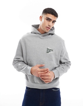 ASOS DESIGN oversized boxy hoodie with back print in gray heather