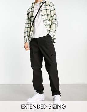 ASOS DESIGN tapered cargo pants with toggles in black