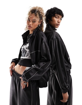 COLLUSION Unisex track jacket in black PU - part of a set