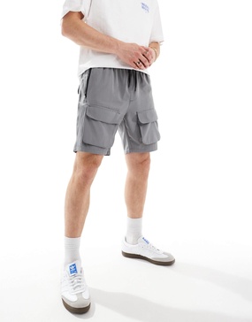 Brave Soul multi pocket tech cargo shorts in gray