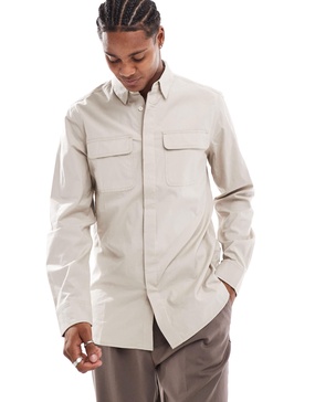 French Connection shirt with double breast pockets in stone