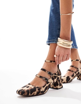 ASOS DESIGN Socco mid block heeled mary jane shoes in leopard