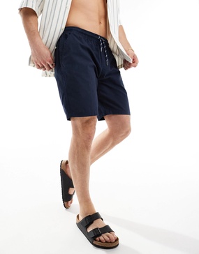 Brave Soul lightweight cotton elastic waist shorts in navy