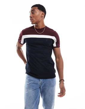 French Connection color block T-shirt in navy & burgundy