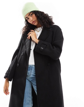 Bershka wool trench coat in black