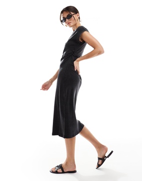 Mango short sleeve jersey midi dress in black