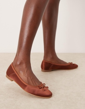 ASOS DESIGN Lullaby bow Ballet flats in brown