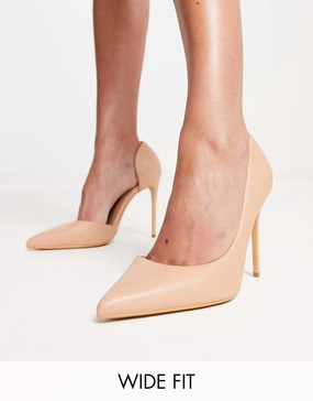 Truffle Collection wide fit stiletto heeled shoes in beige