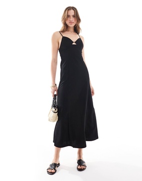 Mango corset top midi dress in black